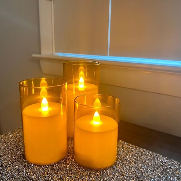 Flameless Candles Set of 3 Acrylic Glass Pillars 4" 5" 6" Remote Home Decor - Picture 7 of 8